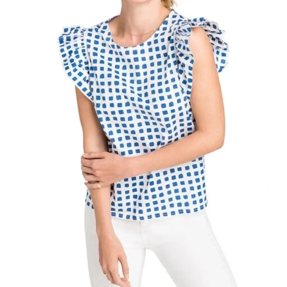 Vineyard Vines Painterly Grid Ruffle Sleeveless Top Size XS